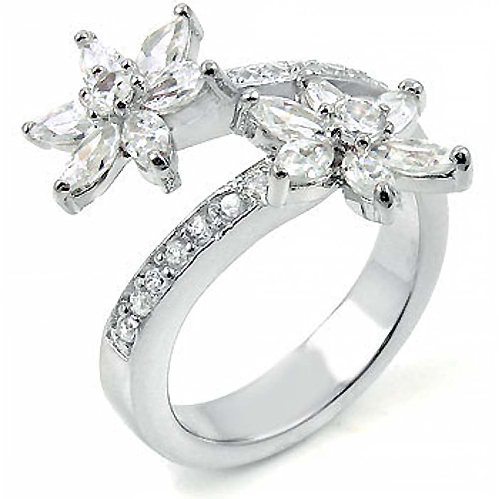 Sterling Silver Fancy Flower Fashion Ring with Pave Set CzAnd Ring Width of 22MM