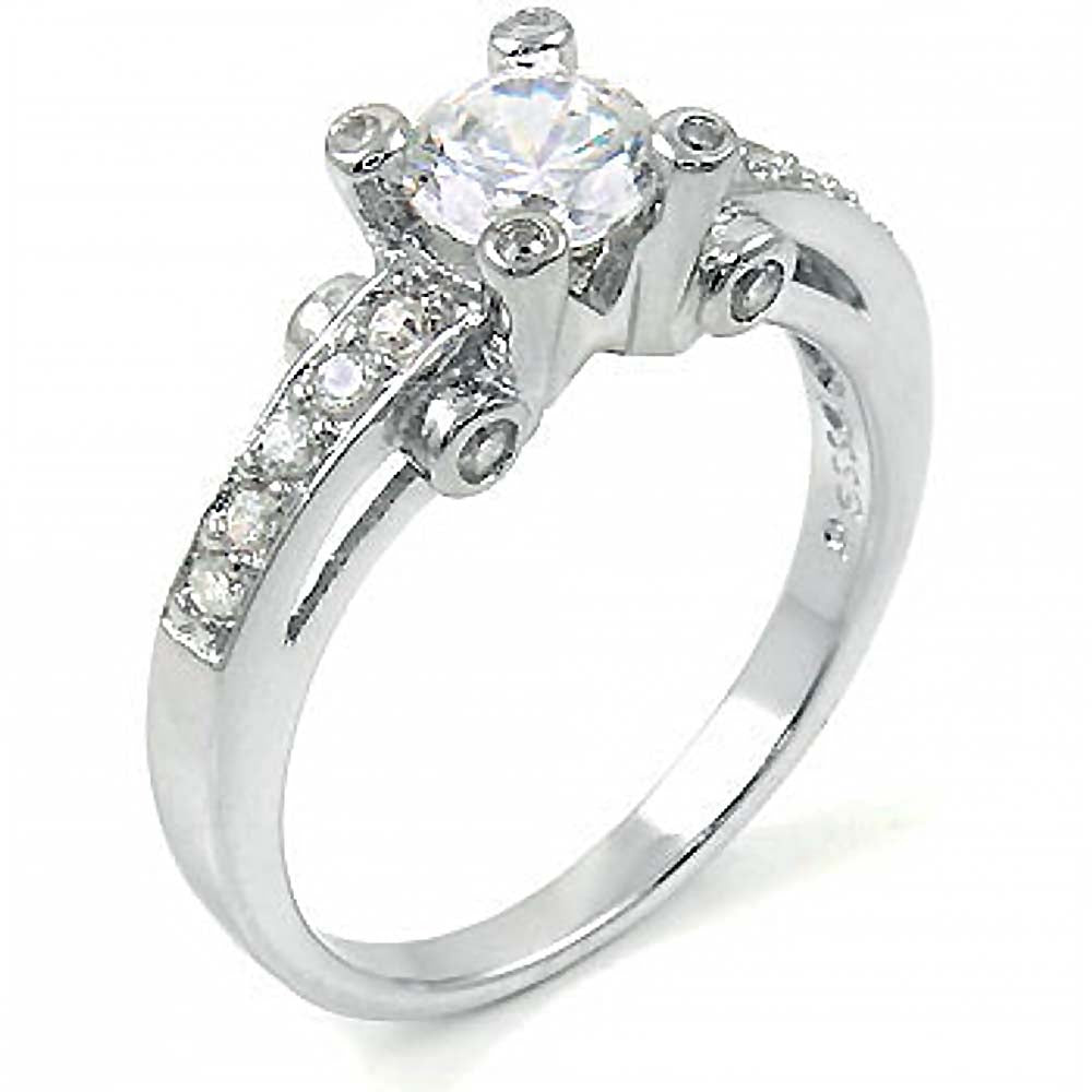 Sterling Silver fancy Engagement Ring with Pave Set Cz and Prong Set CzAnd Ring Width of 7.5MM