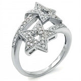 Sterling Silver 2 Star Pave Set Cz Fashion Ring with Ring Width of 22MM