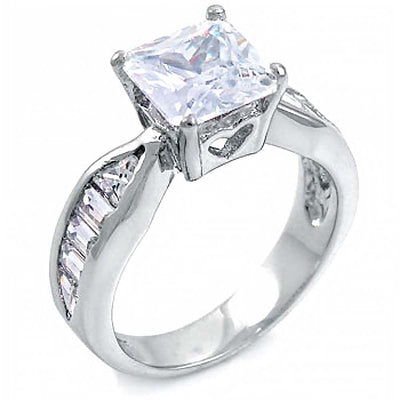 Sterling Silver Fancy Princess Cut Cz and Baguette Cz Engagement Ring