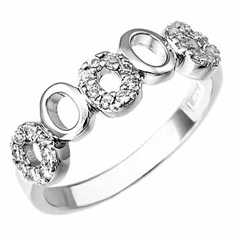 Sterling Silver Stylish Open Circle Ring with White Roound Cz on Every Other CircleAnd Ring Width 7MM