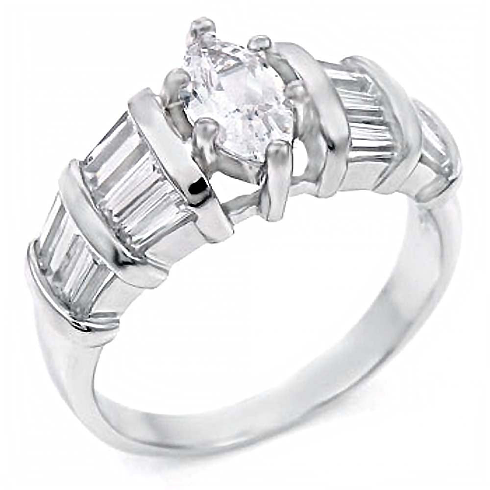 Sterling Silver Stylish Marquise and Trapezium Cz Ring