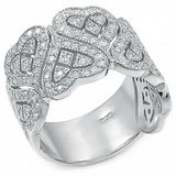 Sterling Silver Stylish Heart Shape Ring with Pave CzAnd Ring Width of 20MM