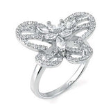 Sterling Silver Fancy Open Butterfly Ring with Clear Marquise and Round CzAnd Ring Width of 19MM