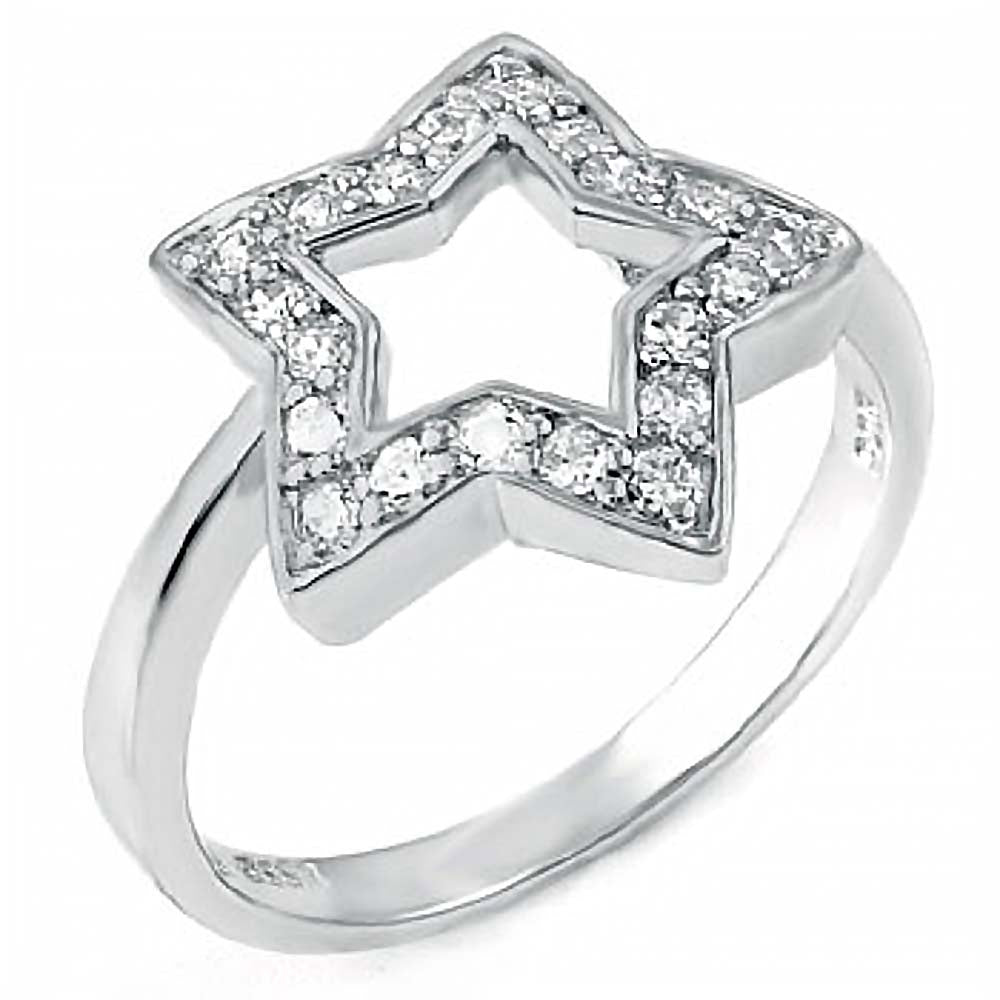Sterling Silver Fancy Open Star Shape Ring with Pave Round CzAnd Ring Width of 14MM