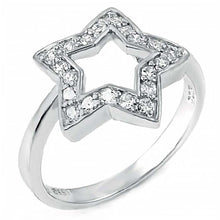 Load image into Gallery viewer, Sterling Silver Fancy Open Star Shape Ring with Pave Round CzAnd Ring Width of 14MM