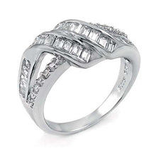 Load image into Gallery viewer, Sterling Silver Fancy Twisted Split Band Ring with Embedded Baguett and Round CzAnd Ring Width of 9MM