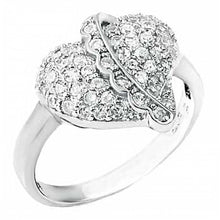 Load image into Gallery viewer, Sterling Silver Fancy Heart Ring with Pave Round CzAnd Ring Width of 15MM