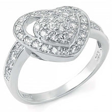 Load image into Gallery viewer, Sterling Silver Fancy Pave Round Cz Double Heart Ring with Ring Width of 13MM