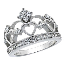 Load image into Gallery viewer, Sterling Silver Stylish Crown and Heart Ring with White Round CzAnd Ring Width of 13MM