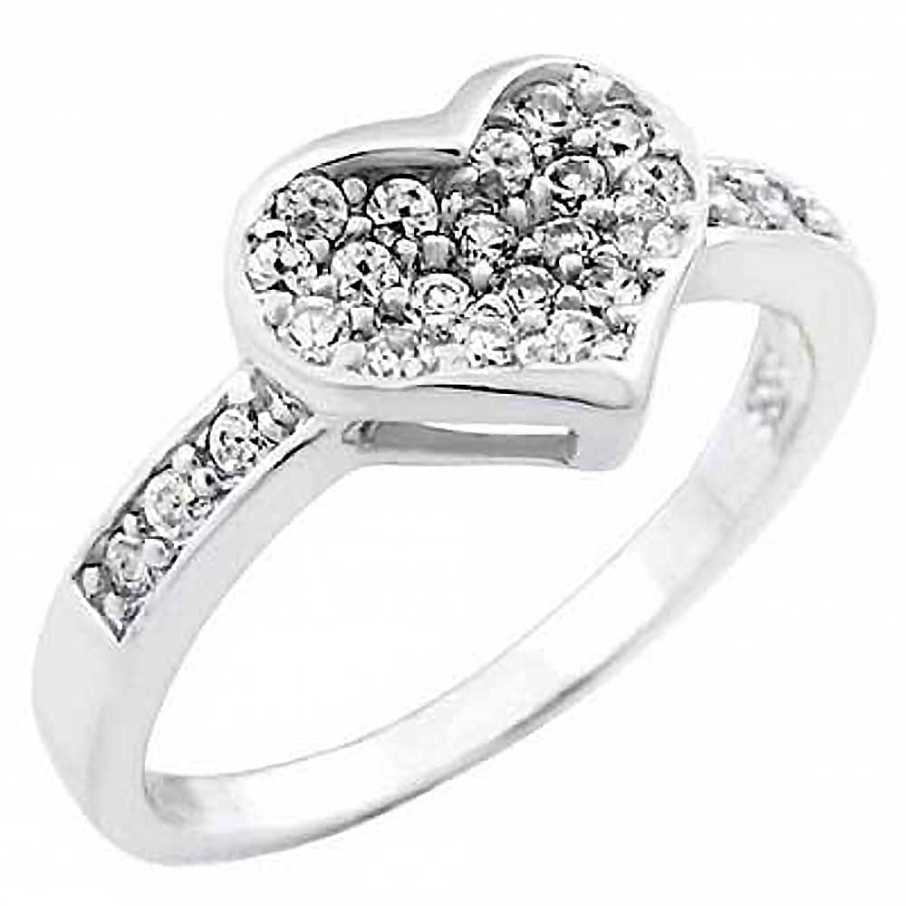 Sterling Silver Fancy Heart Ring with Embedded White Round CzAnd Ring Dimensions of 14MMx12MM