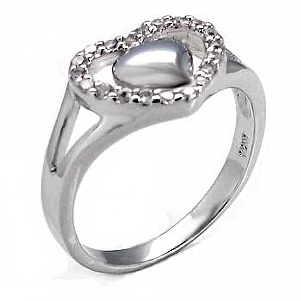 Sterling Silver Split Band Heart Ring with White Round CzAnd Ring Dimensions of 16MMx12MM