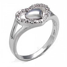 Load image into Gallery viewer, Sterling Silver Split Band Heart Ring with White Round CzAnd Ring Dimensions of 16MMx12MM