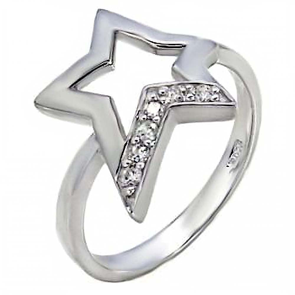 Sterling Silver Star Ring with Clear Cz on One SideAnd Ring Dimensions of 12MMx14MM