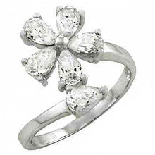 Load image into Gallery viewer, Sterling Silver Flower Ring with White Tear-Drop CzAnd Ring Length of 15MM