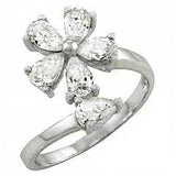 Sterling Silver Flower Ring with White Tear-Drop CzAnd Ring Length of 15MM