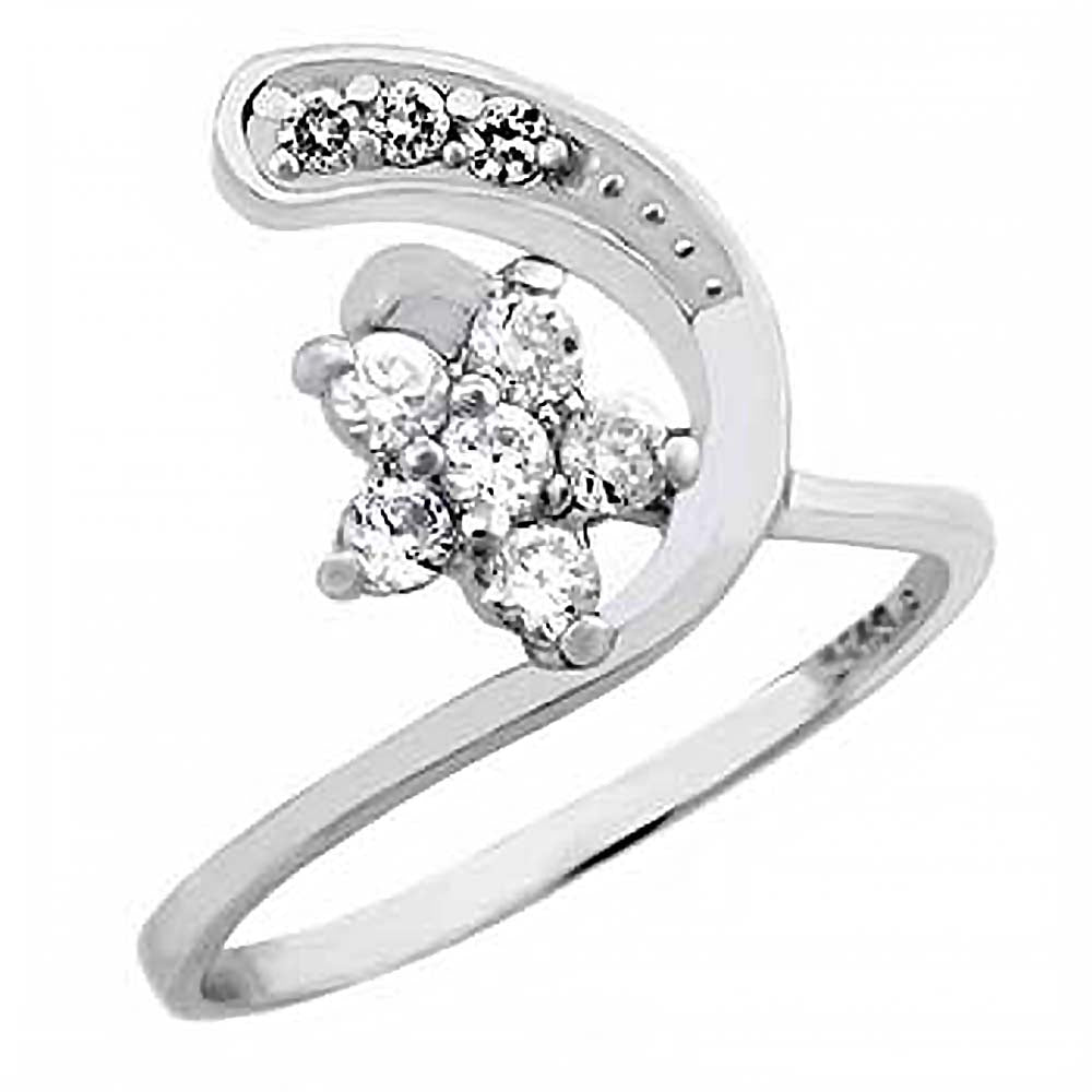 Sterling Silver Flower Ring with Flower Arrange Cz in the CenterAnd Ring Width of 14MM