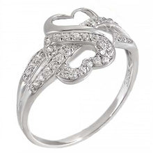 Load image into Gallery viewer, Sterling Silver Double Heart Shape Ring with White Round CzAnd Ring Width of 12MM