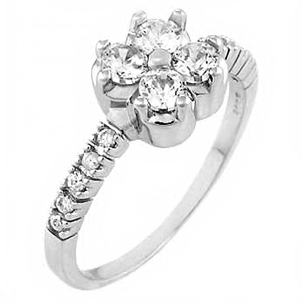 Sterling Silver Fancy Ring with Clear Cz and Flower Shape Cz in the CenterAnd Ring Width of 9MM