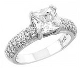 Sterling Silver Fancy Princess Cut Cz Ring with Pave Cz and 6x6MM CzAnd Ring Width of 7MM