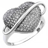 Sterling Silver Pave Cz Heart Shape Ring with Ring Dimensions of 23MMx14MM