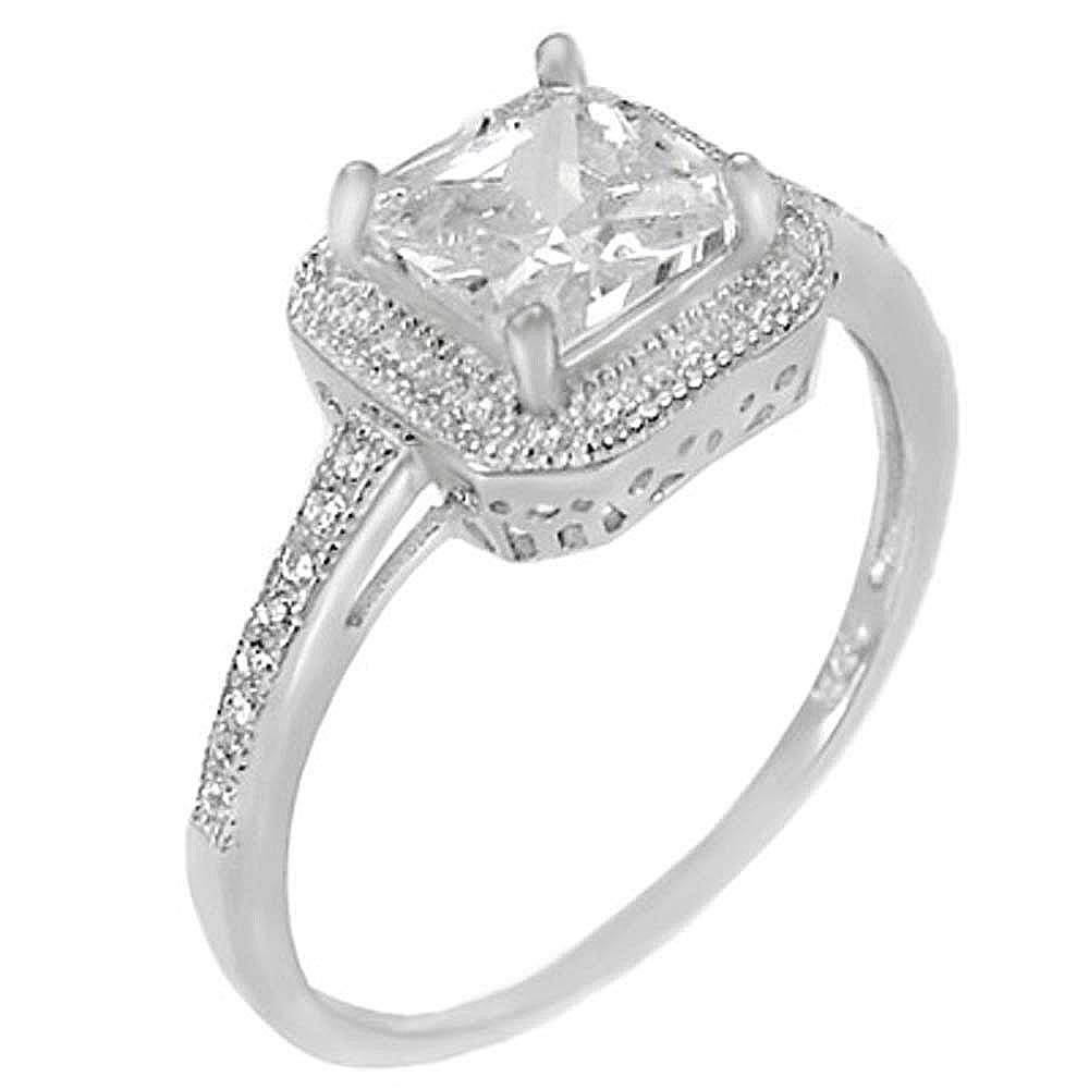 Sterling Silver Princess Cut Cz Engagement Ring with 6MM Cz in the CenterAnd Ring Width of 9MM