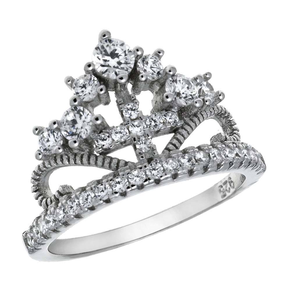 Sterling Silver Pave Round Cz Crown Ring with Ring Width of 11.5MM