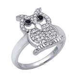 Sterling Silver Owl Ring with White Cz and Black Cz EyesAnd Ring Width of 14MM