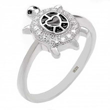 Load image into Gallery viewer, Sterling Silver Black Enamel Turtle Ring with Ring Width of 13.5MM