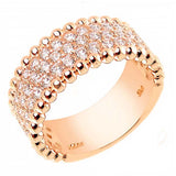 Sterling Silver Pave Three Lines Cz Rose Gold Ring with Ring Width of 9MM