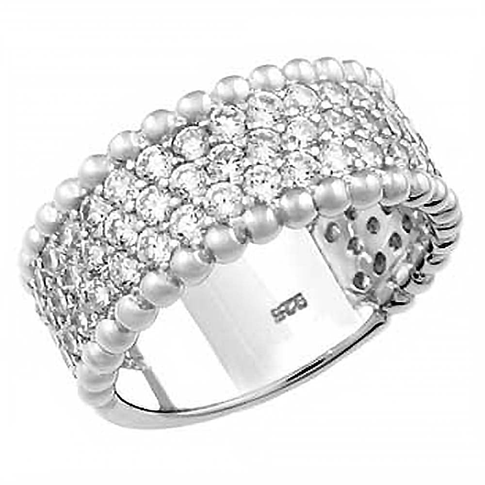 Sterling Silver Pave Three Lines Cz Ring with Ring Width of 9MM