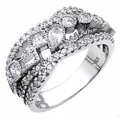 Sterling Silver Baguette-Tear Drop Cz Ring with Ring Width of 10.5MM