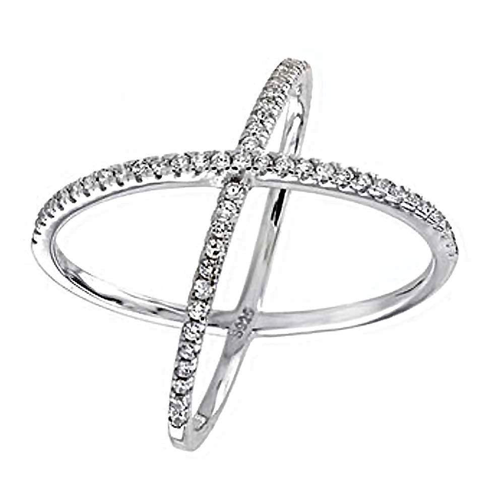 Sterling Silver Stylish Round CZ  X  Design Ring