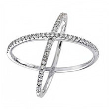 Load image into Gallery viewer, Sterling Silver Stylish Round CZ  X  Design Ring