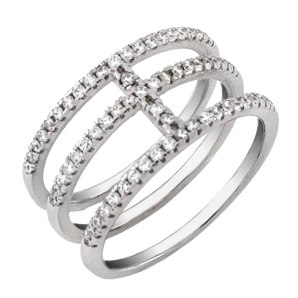 Sterling Silver Pave Set Round Cz Cross Ring with Ring Width of 7.5MM