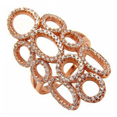 Rose Gold Plated Sterling Silver Clear Cz Circles and Ovals Split Band Ring with Ring Width of 29.5MM
