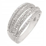 Sterling Silver Pave-Set Clear Cz 5 Split Band Ring with Ring Width of 9MM