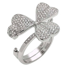 Load image into Gallery viewer, Sterling Silver Fancy Pave-Set Clear Cz Clover Leaf Ring with Ring Width of 19MM