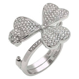 Sterling Silver Fancy Pave-Set Clear Cz Clover Leaf Ring with Ring Width of 19MM