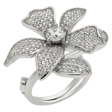 Load image into Gallery viewer, Sterling Silver Pave-Set Clear Cz Flower Ring with Ring Width of 24MM