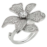 Sterling Silver Pave-Set Clear Cz Flower Ring with Ring Width of 24MM