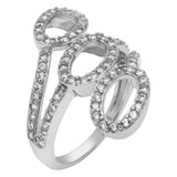 Sterling Silver Clear CZ Three Oval Split Band Ring with Ring Width of 21MM