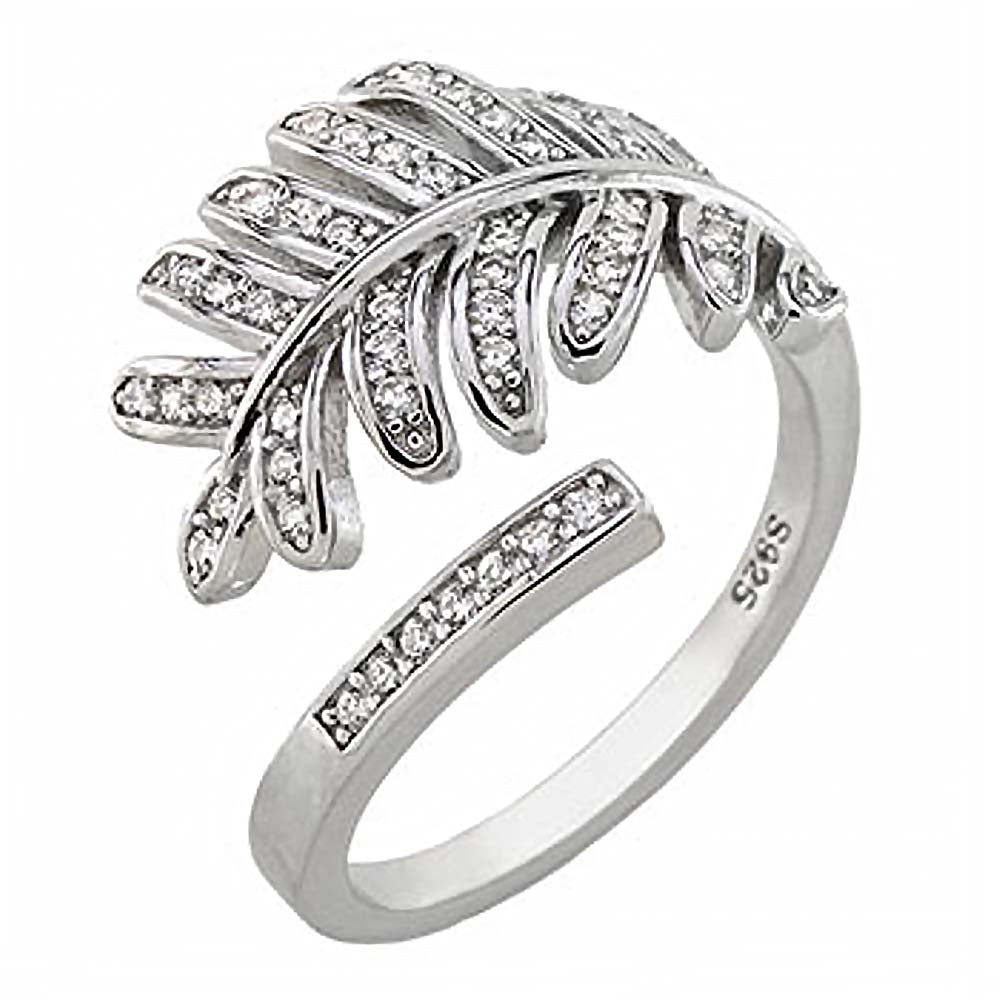 Sterling Silver Leaf CZ Adjustable Ring