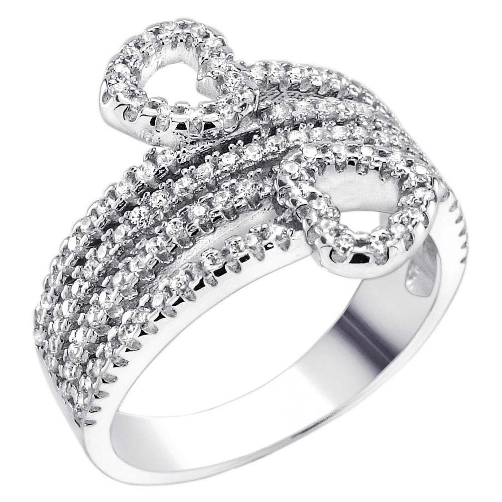 Sterling Silver Micro Pave Double Heart CZ RingAnd Width 16.7 mm