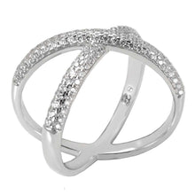 Load image into Gallery viewer, Sterling Silver Pave 3 Lines Dome CZ Criss Cross Ring