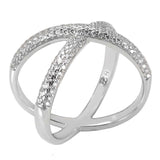 Sterling Silver Pave 3 Lines Dome CZ Criss Cross Ring