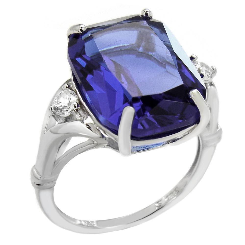 Sterling Silver Rectangle Tanzanite CZ Ring