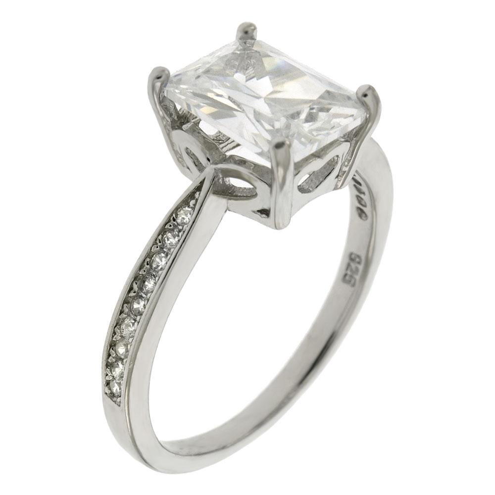 Sterling Silver 6X8mm Emerald-Cut Cubic Zirconia Solitaire Engagement Ring - silverdepot