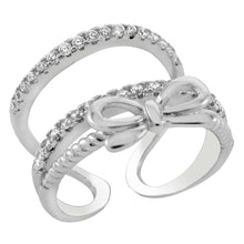 Load image into Gallery viewer, Sterling Silver Cubic Zirconia Bow Ribbon Adjustable Ring