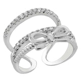 Sterling Silver Cubic Zirconia Bow Ribbon Adjustable Ring